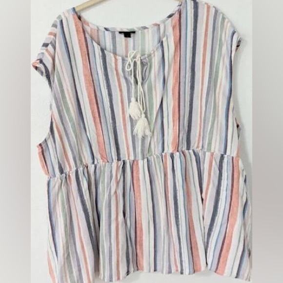 Torrid Multi Striped Woven Dolman Peplum Top - Picture 4 of 9
